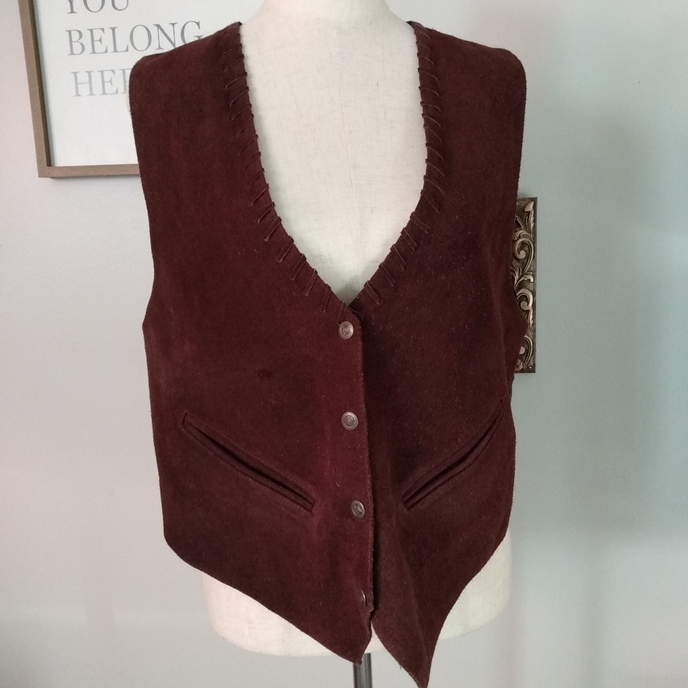 Mona Mode Vintage Brown Suede Leather Vest, L